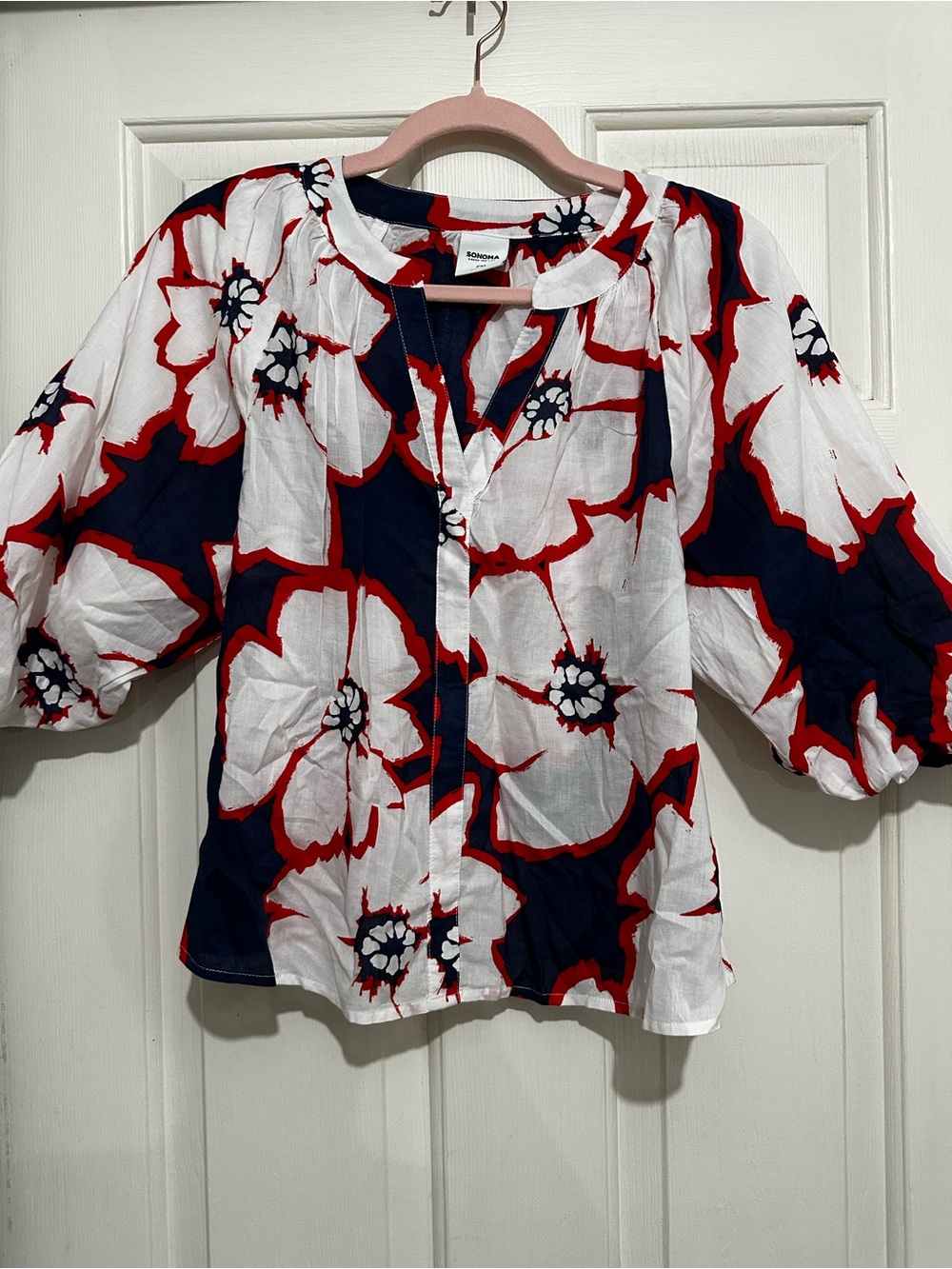 Sonoma Navy, White & Red Floral Peasant Blouse